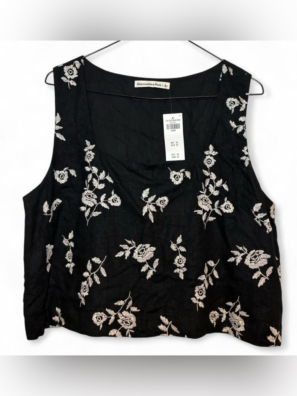 Abercrombie & Fitch NWT Black Linen Blend Floral Embroidered Cropped Vest